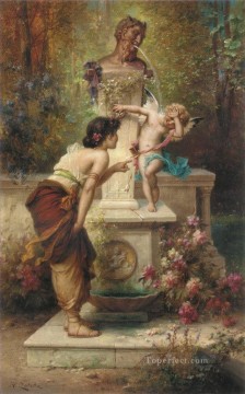 印象派 Painting - 花の天使とハンス・ザツカの子供を演じる女の子